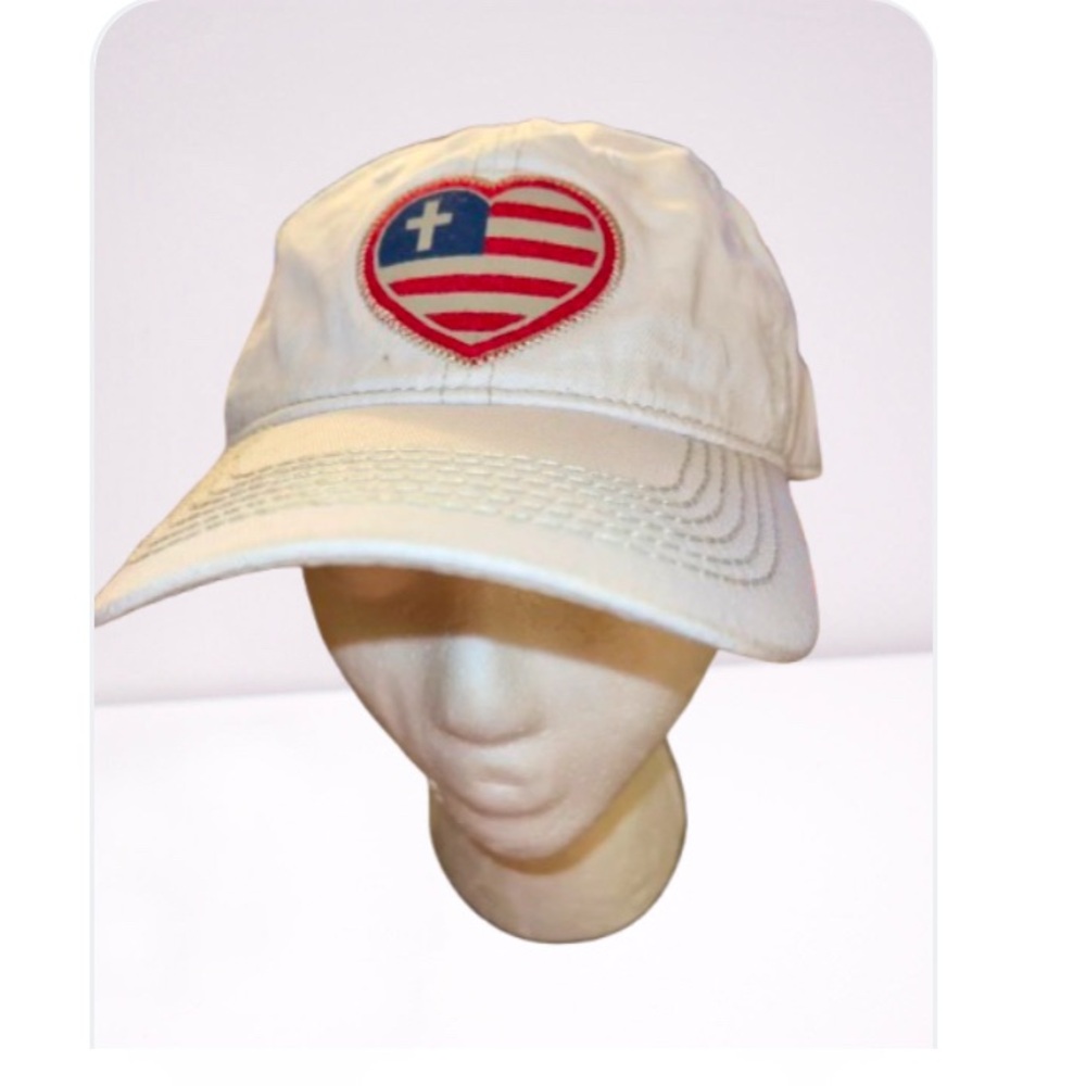 Teen/Women’s Signature Adjustable Strap White Light Tan and Patriotic wCross Cap